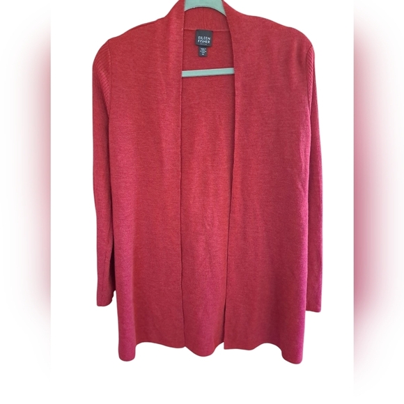 Eileen Fisher Sweaters - Eileen fisher small petite open dark red 100% wool cardigan sweater long